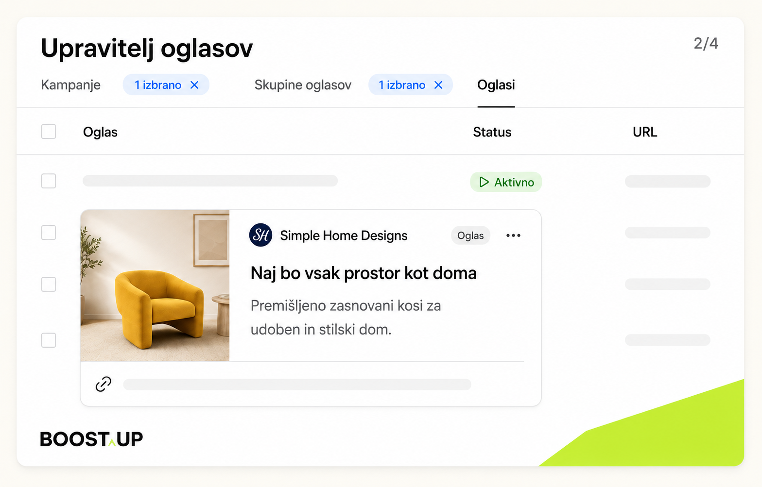 ChatGPT Ads Manager – pregled kampanj, skupin oglasov in oglasov